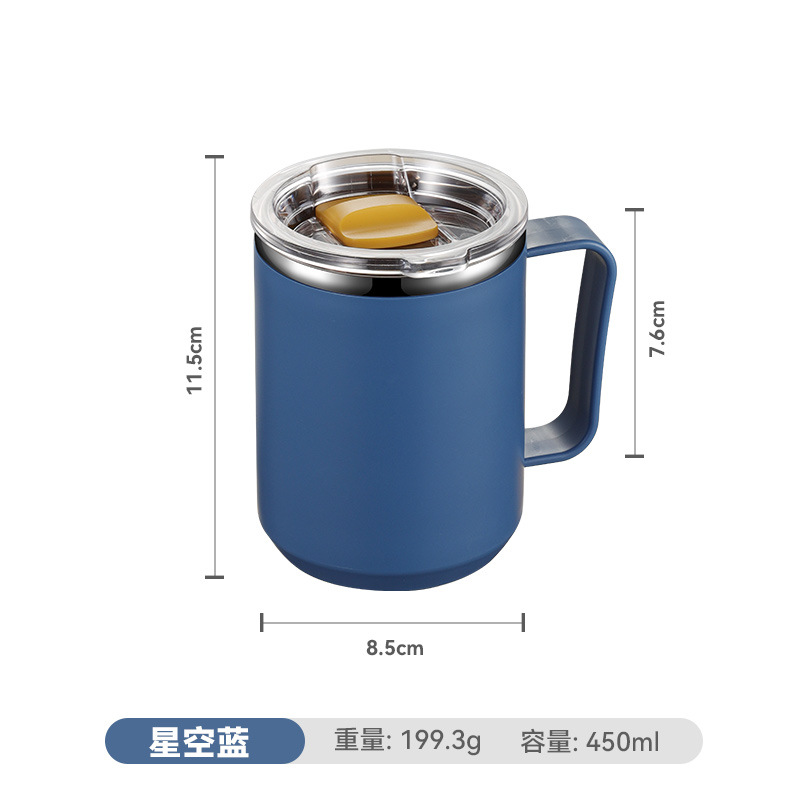 450ML Double Wall 304 Stainless Steel Coffee Mug with Handle and Lid