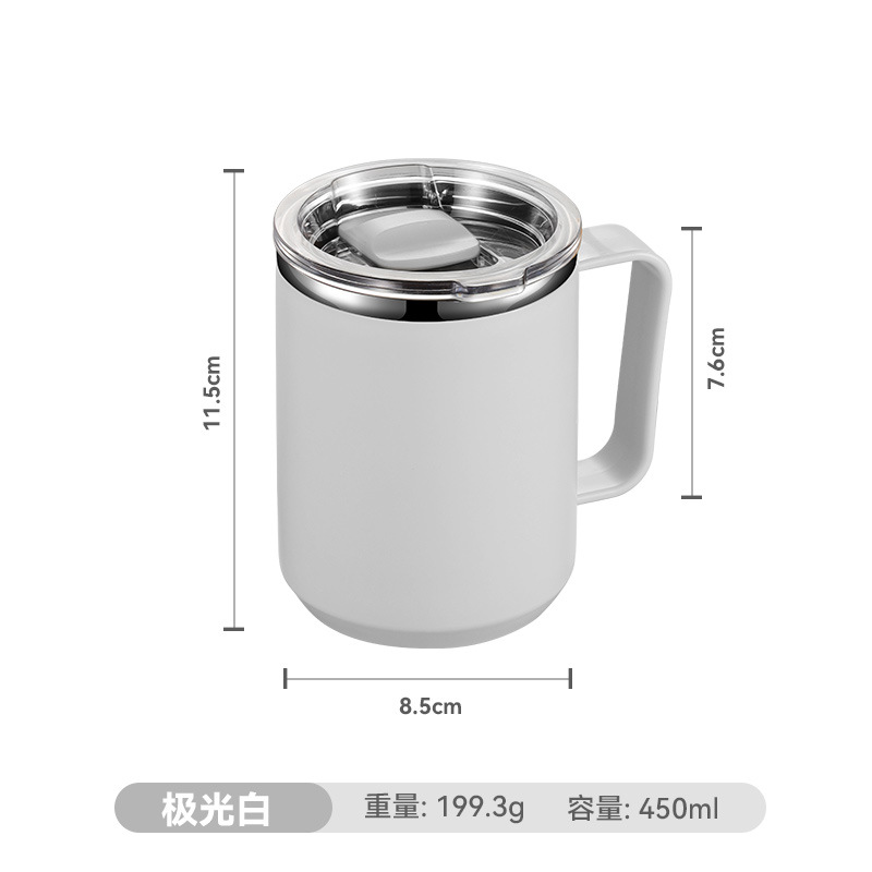 450ML Double Wall 304 Stainless Steel Coffee Mug with Handle and Lid