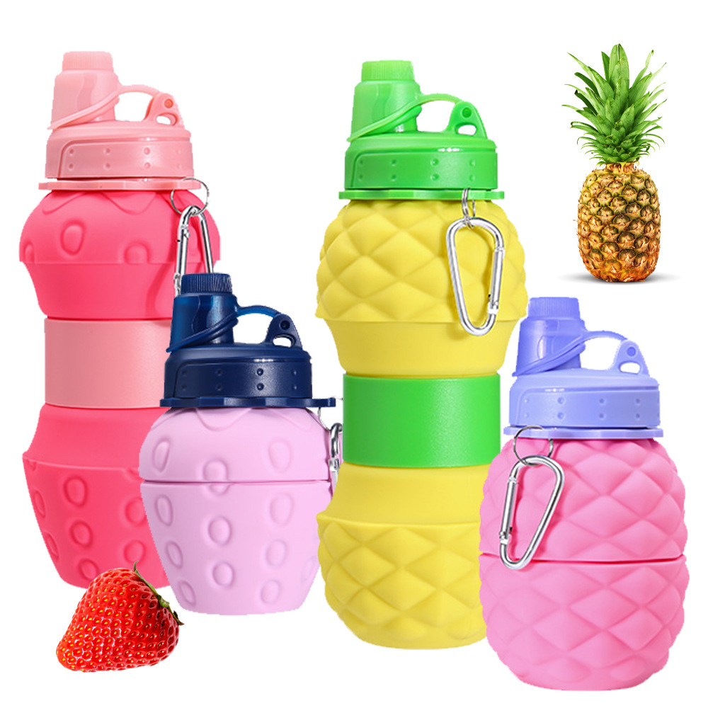 Tasses mignonnes personnalisées en silicone, intégrant des motifs d'ananas et de fraises avec des logos de marque