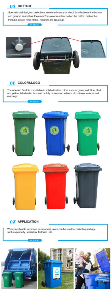 Outdoor Trash Cans Custom Plastic Wheelie Bin for Street Use