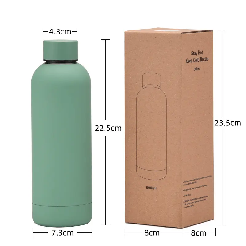 Botella de agua personalizada de 500 ml con caja de embalaje kraft ecológica