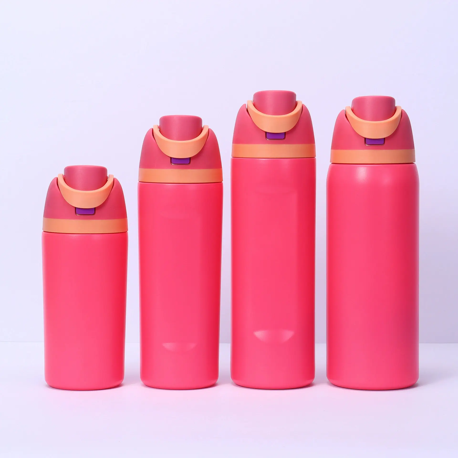Rose red Custom Freesip-style stainless steel water bottle with straw