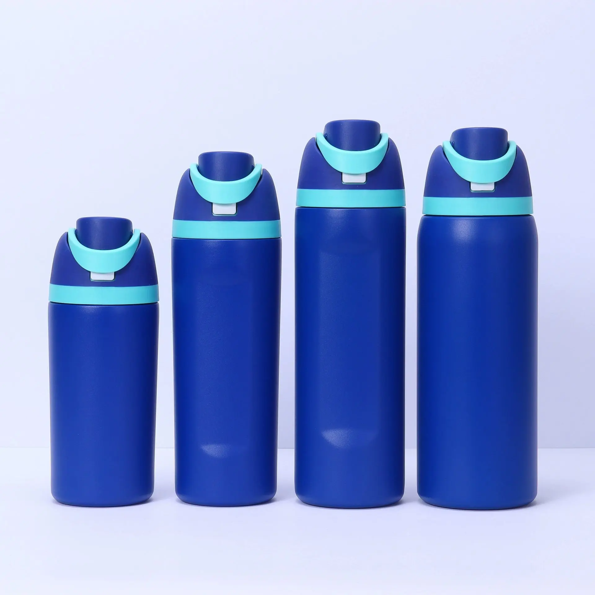 Lake blue Custom Freesip-style stainless steel water bottle with straw (2)
