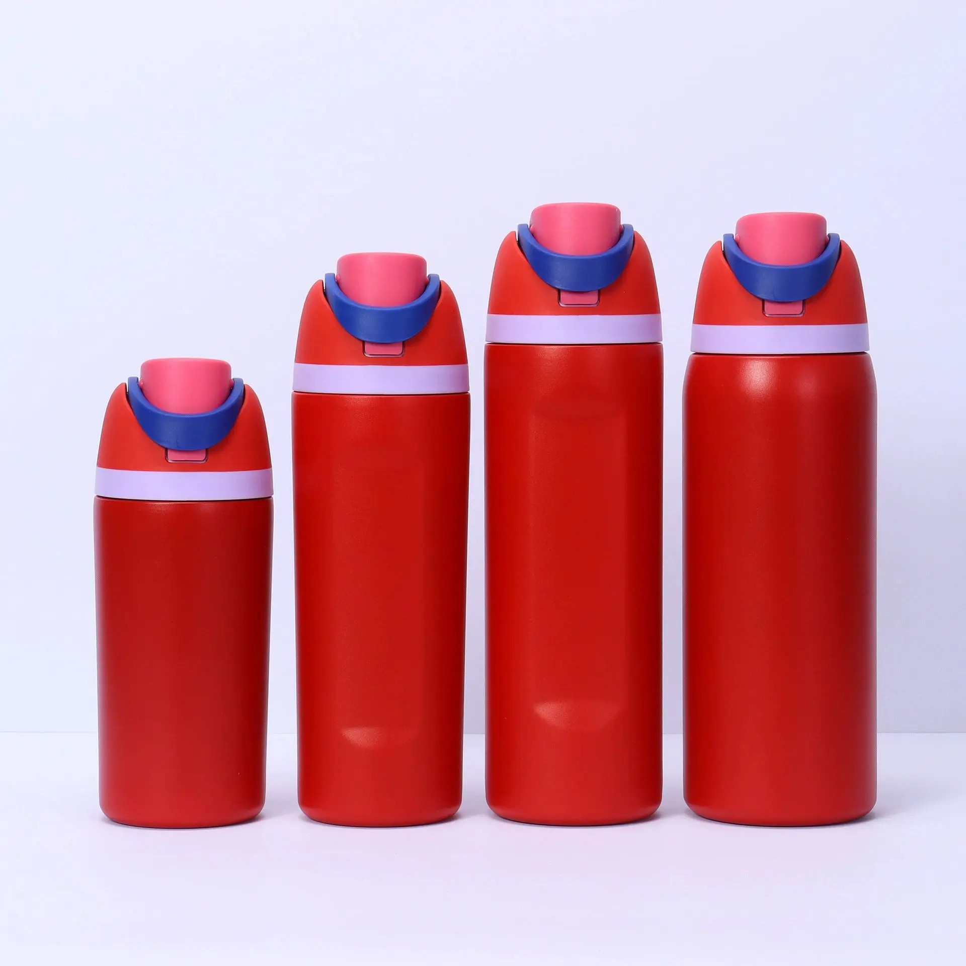 red Custom Freesip-style stainless steel water bottle with straw (1)