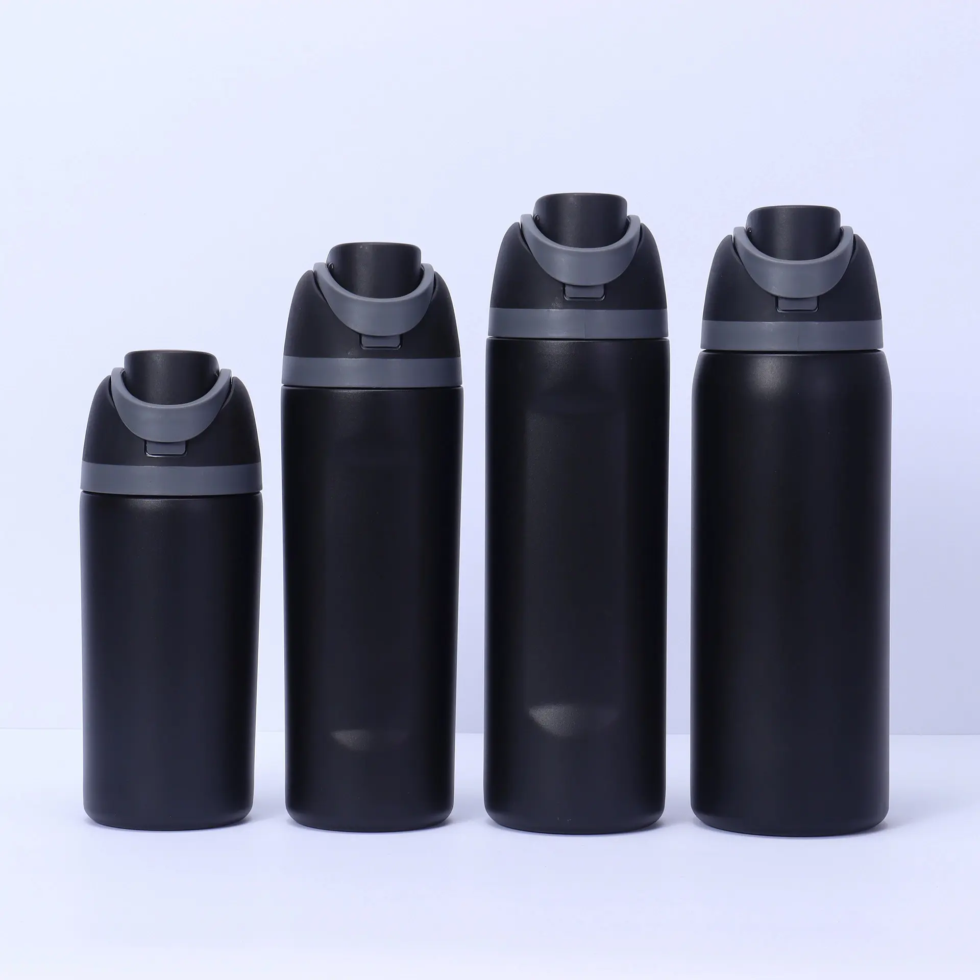 black Custom Freesip-style stainless steel water bottle with straw (2)