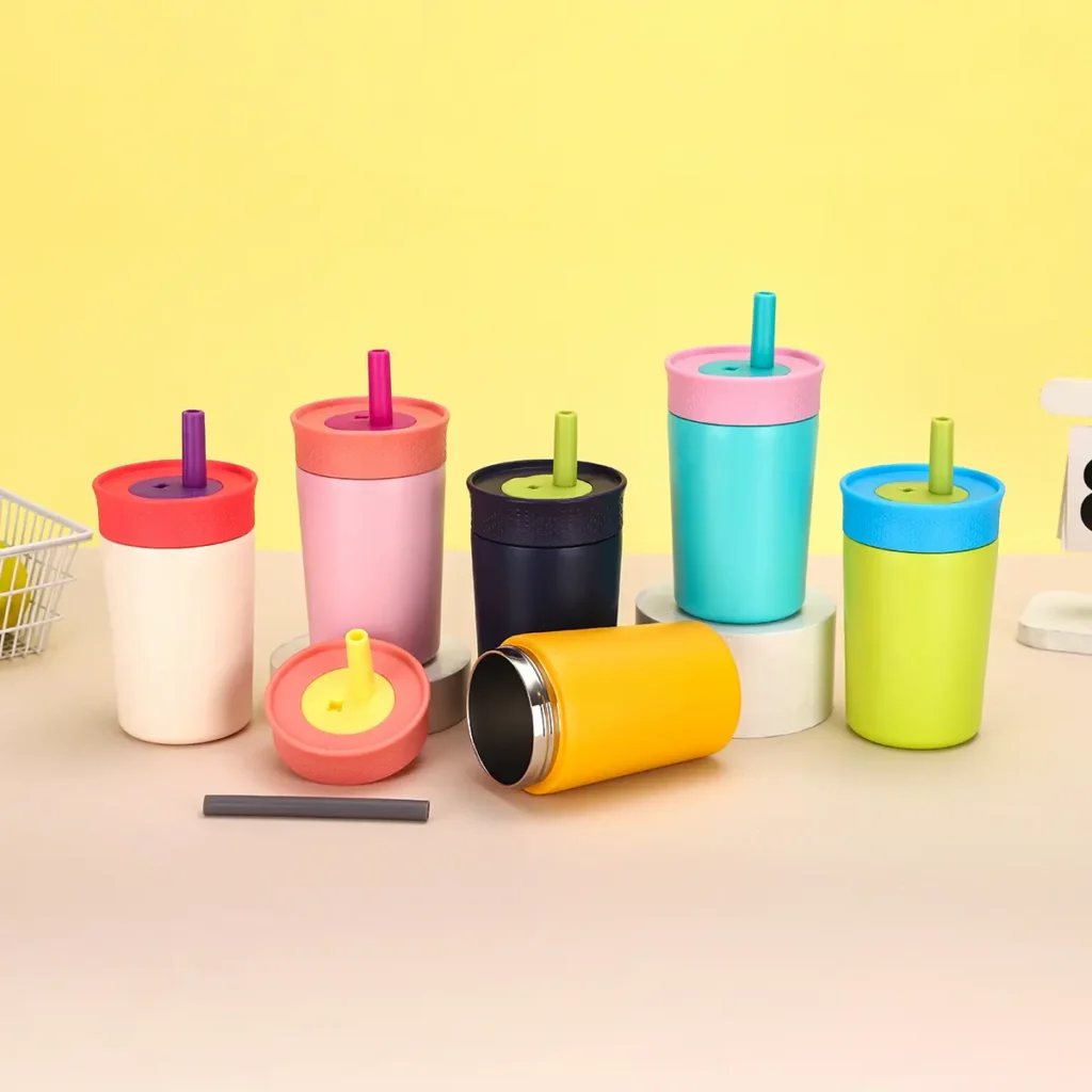 Stainless steel sippy cup with straw, 12oz insulated tumbler for toddlers