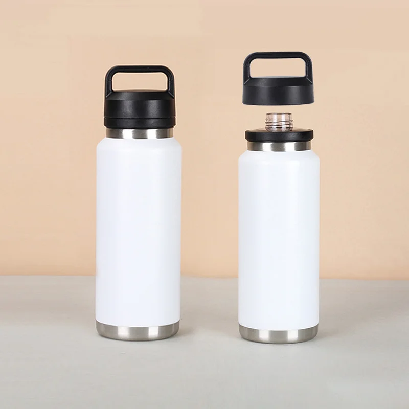 white stainless steel vacuum bottle with custom logo