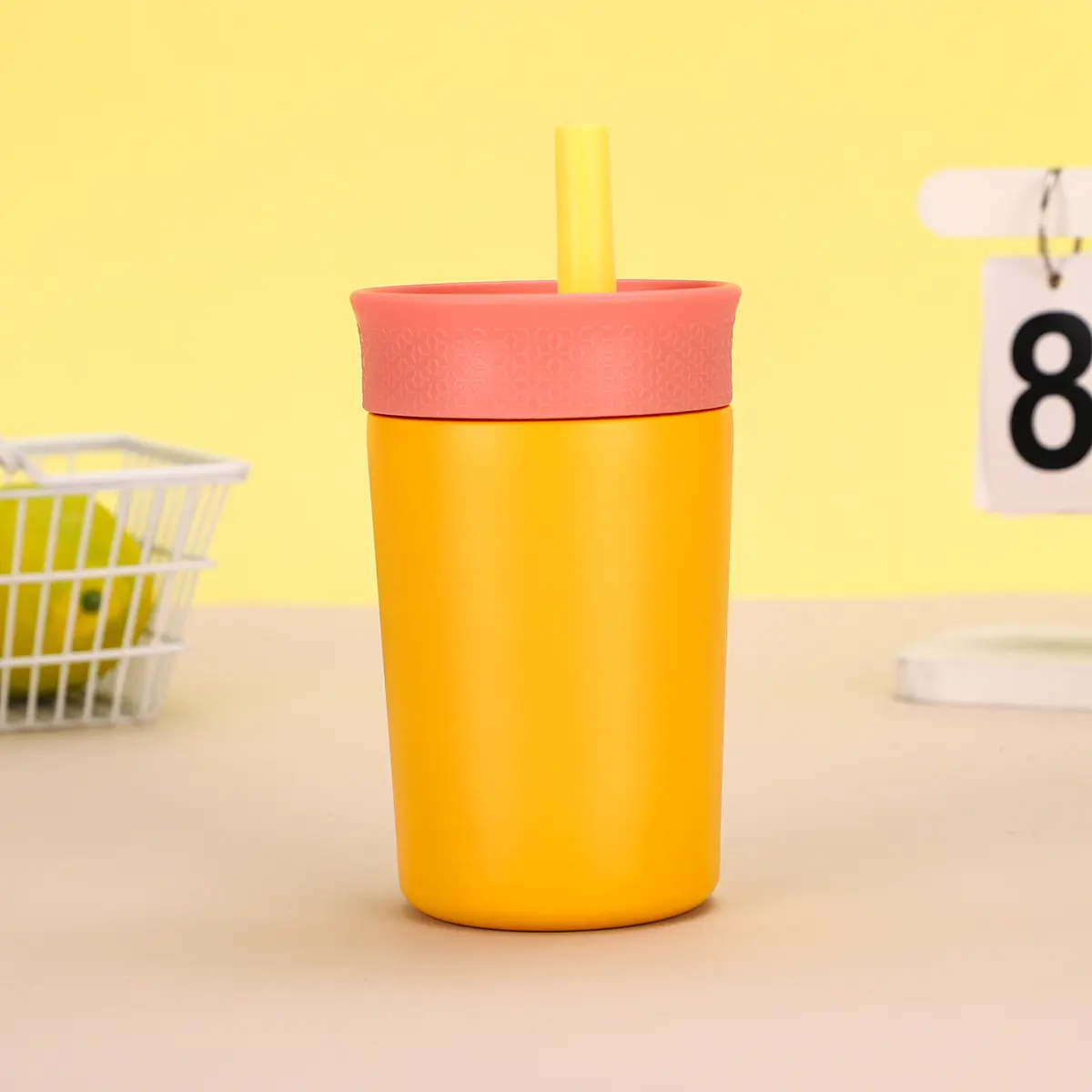 orange stainless steel sippy cup for kids