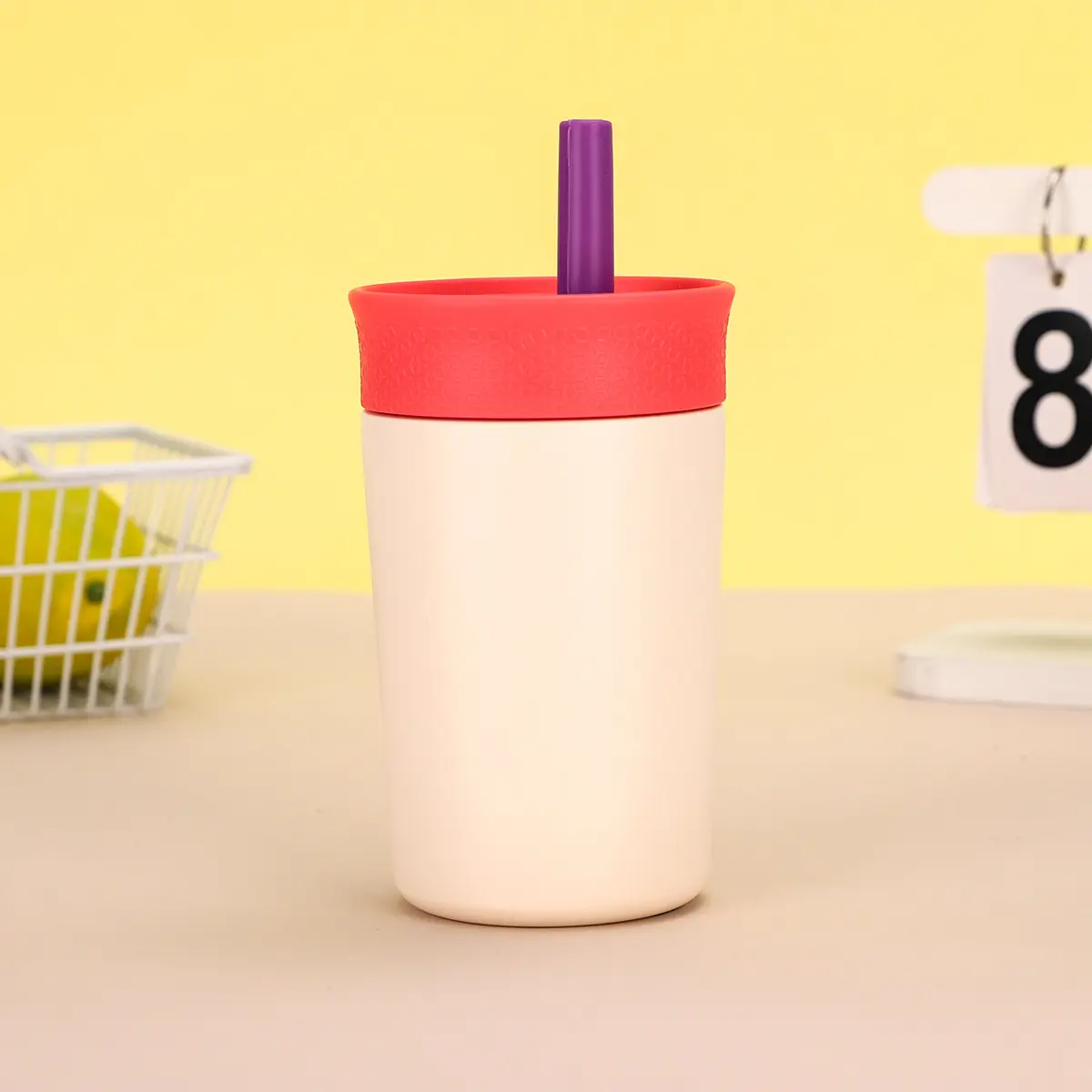 Milky white stainless steel sippy cup for kids