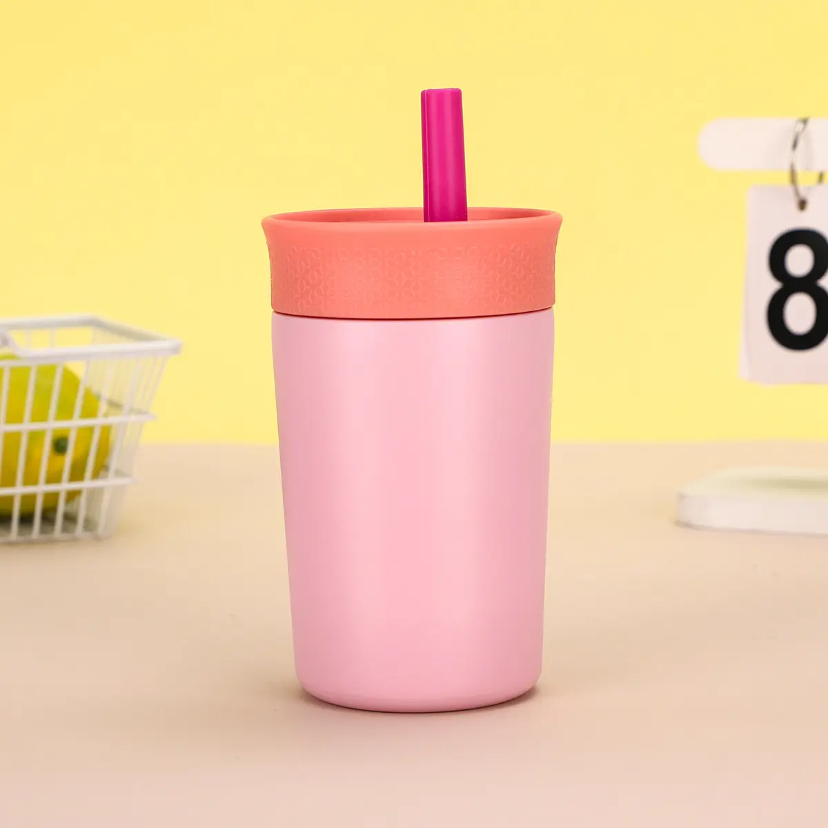 pink stainless steel sippy cup for kids