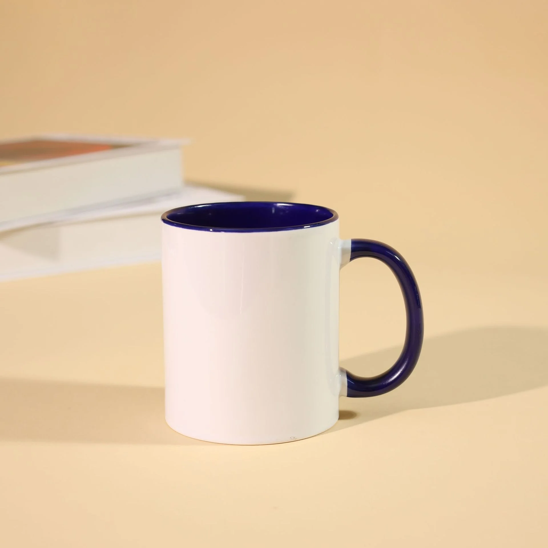 Custom coffee cup with black handle and interior, great for café branding and logo printing