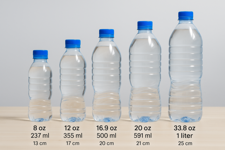 Lineup of bottled water in 8 oz to 33.8 oz sizes
