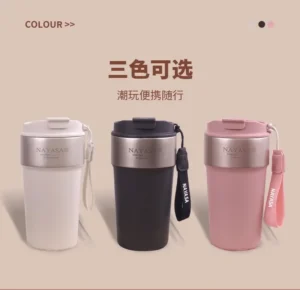 Three-color custom stainless steel cups with lid and strap
