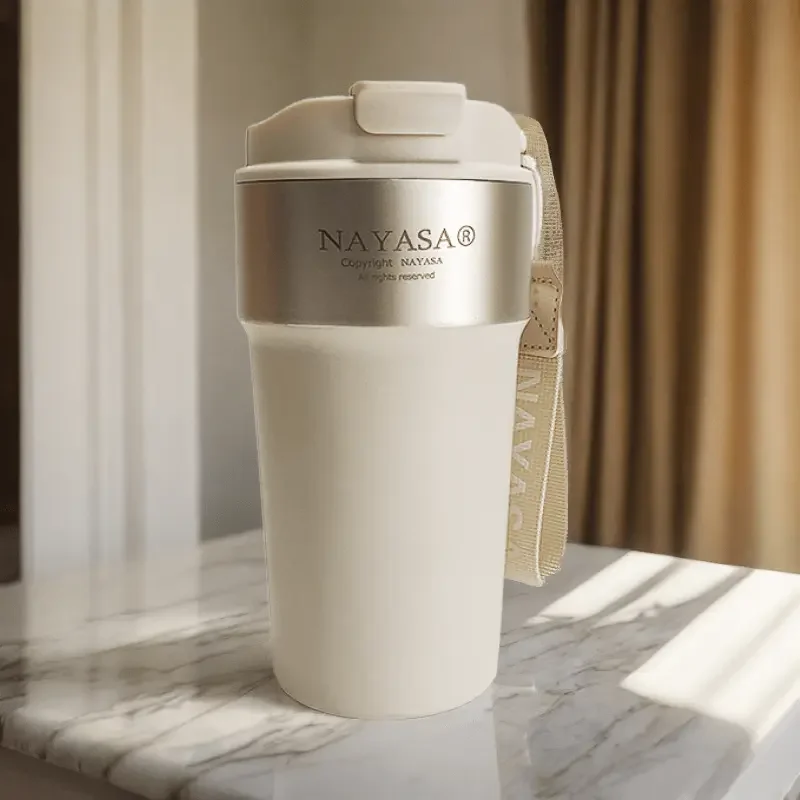 White custom stainless steel cup with lid – ideal for branding