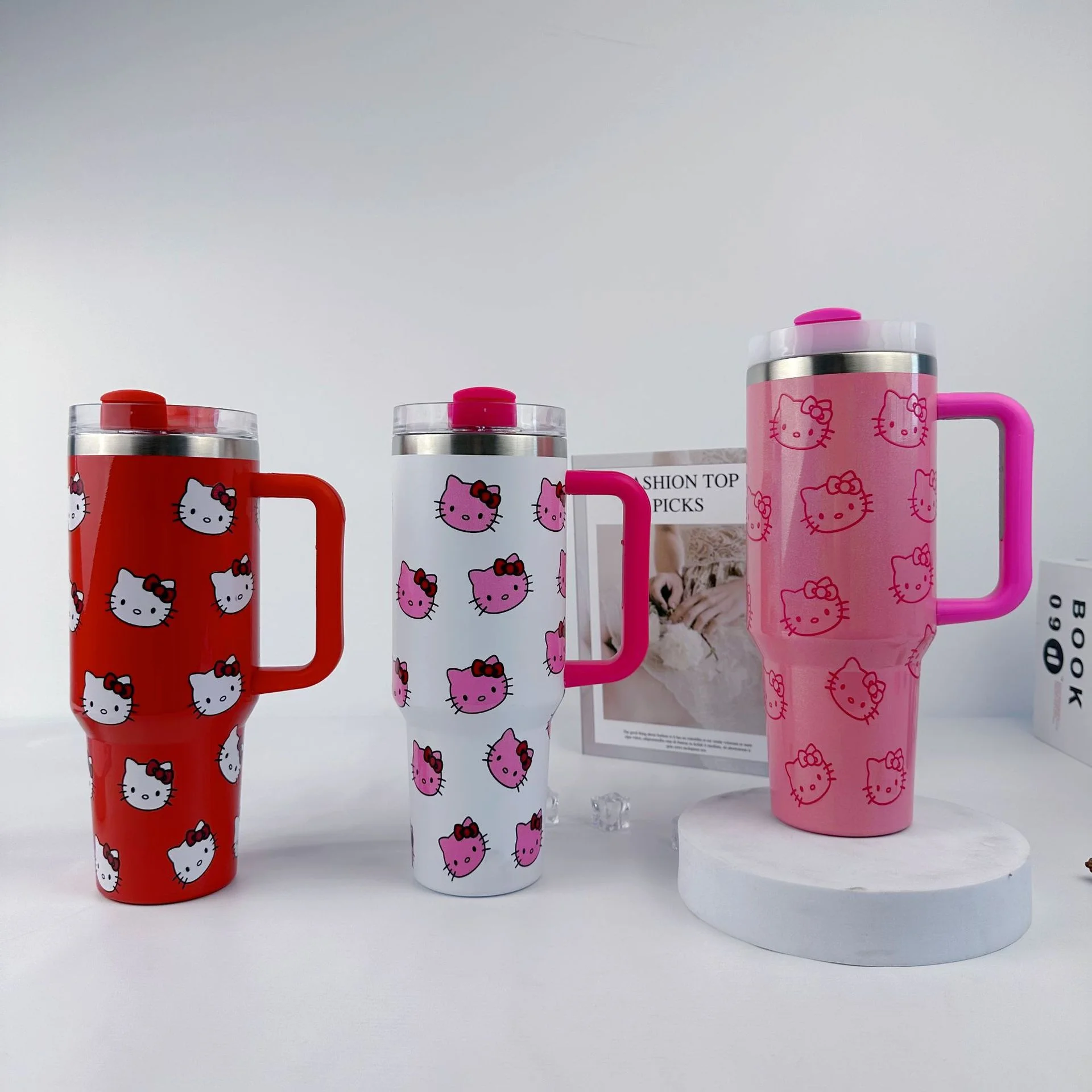 kırmızı, beyaz, pembe özel hello kitty stanley bardakları