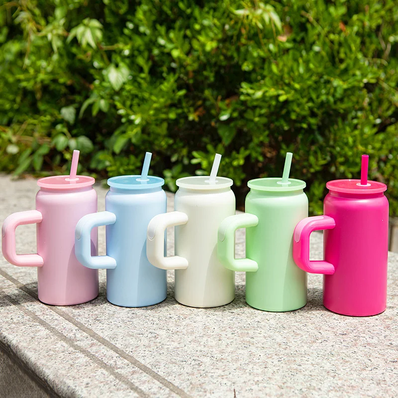 Colorful thermos water bottles lined up outdoors – wholesale bulk order