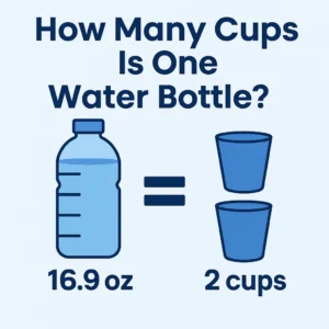 Infographic explaining how many cups is one water bottle – a 16.9 oz bottle equals 2 cups.