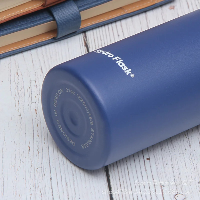 blue branded water bottles with durable powder-coated finish
