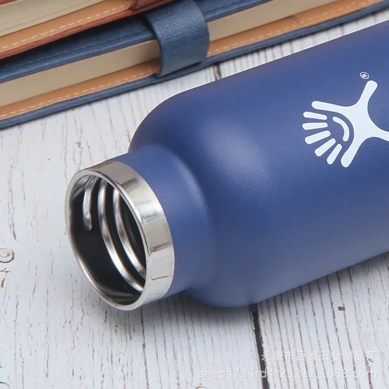 blue branded water bottles with stainless straw lid for office use