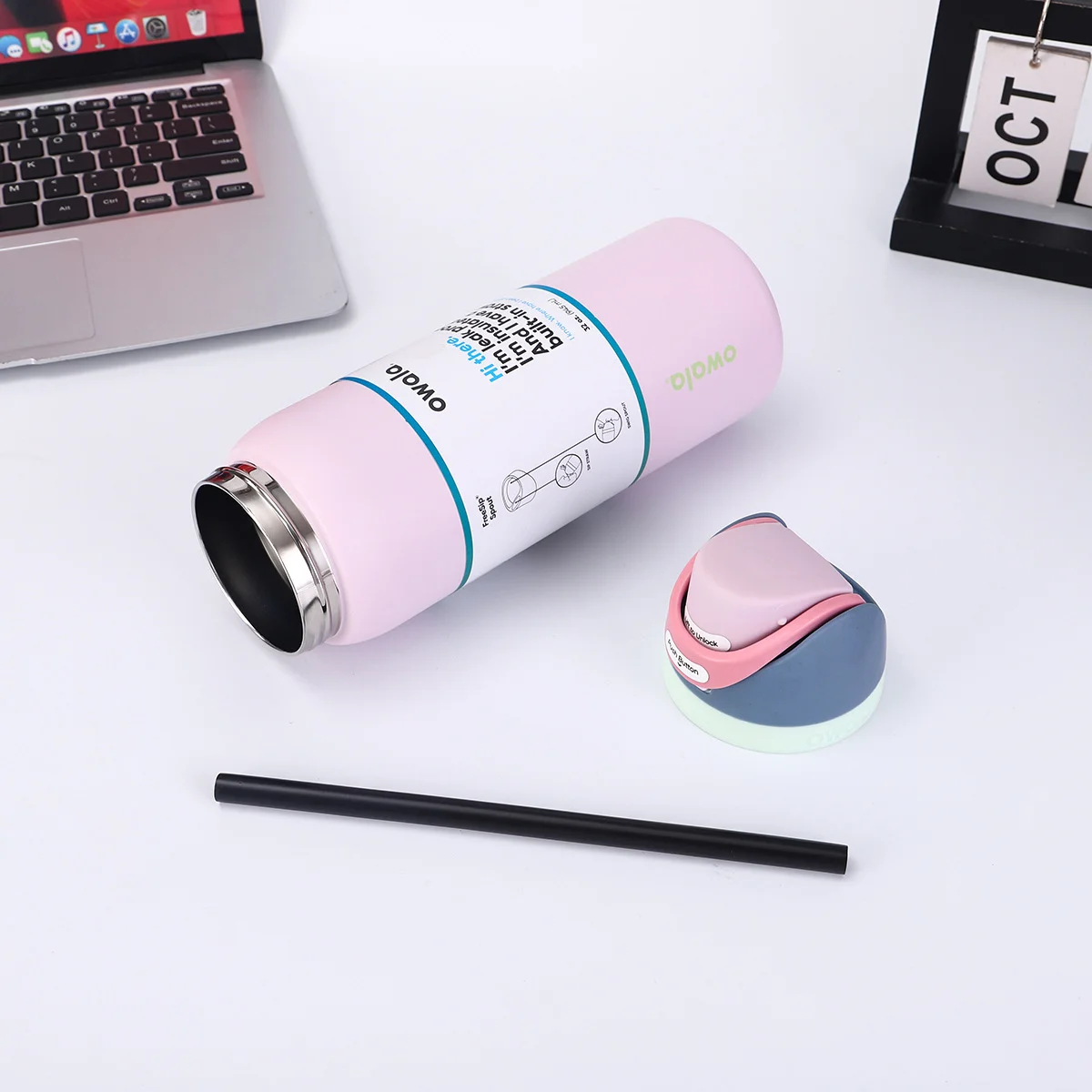 bulk owala pink water bottle with straw lid for businesses