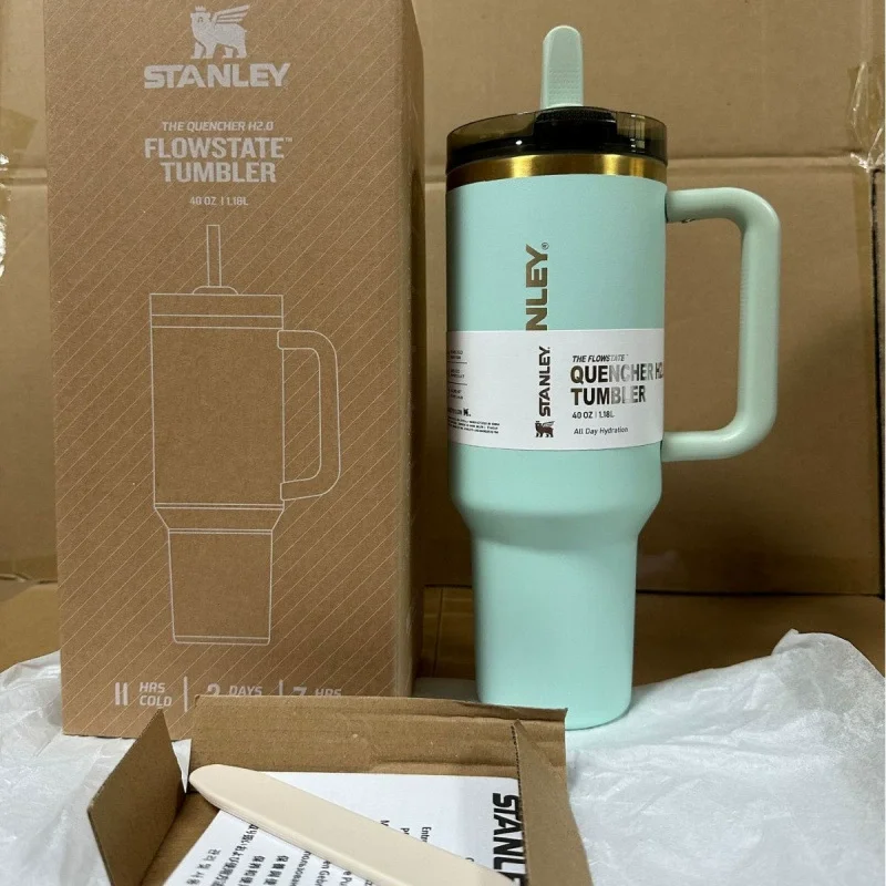 custom stanley 40 oz tumbler with logo printing mint green