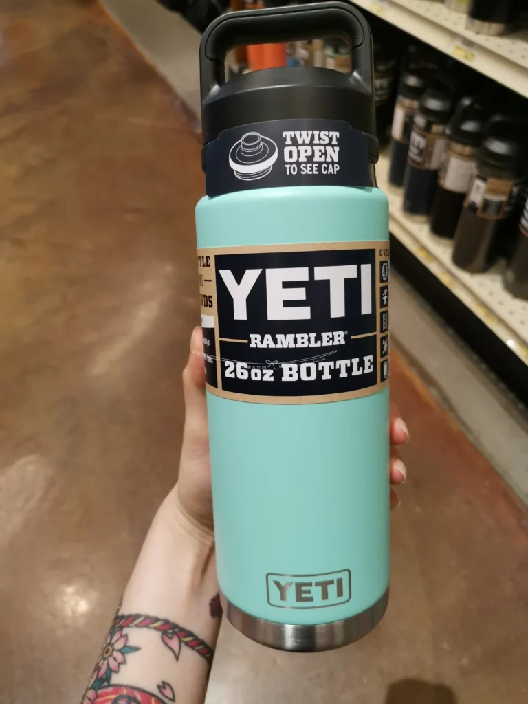 retail display of personalized Yeti water bottles for wholesale customization