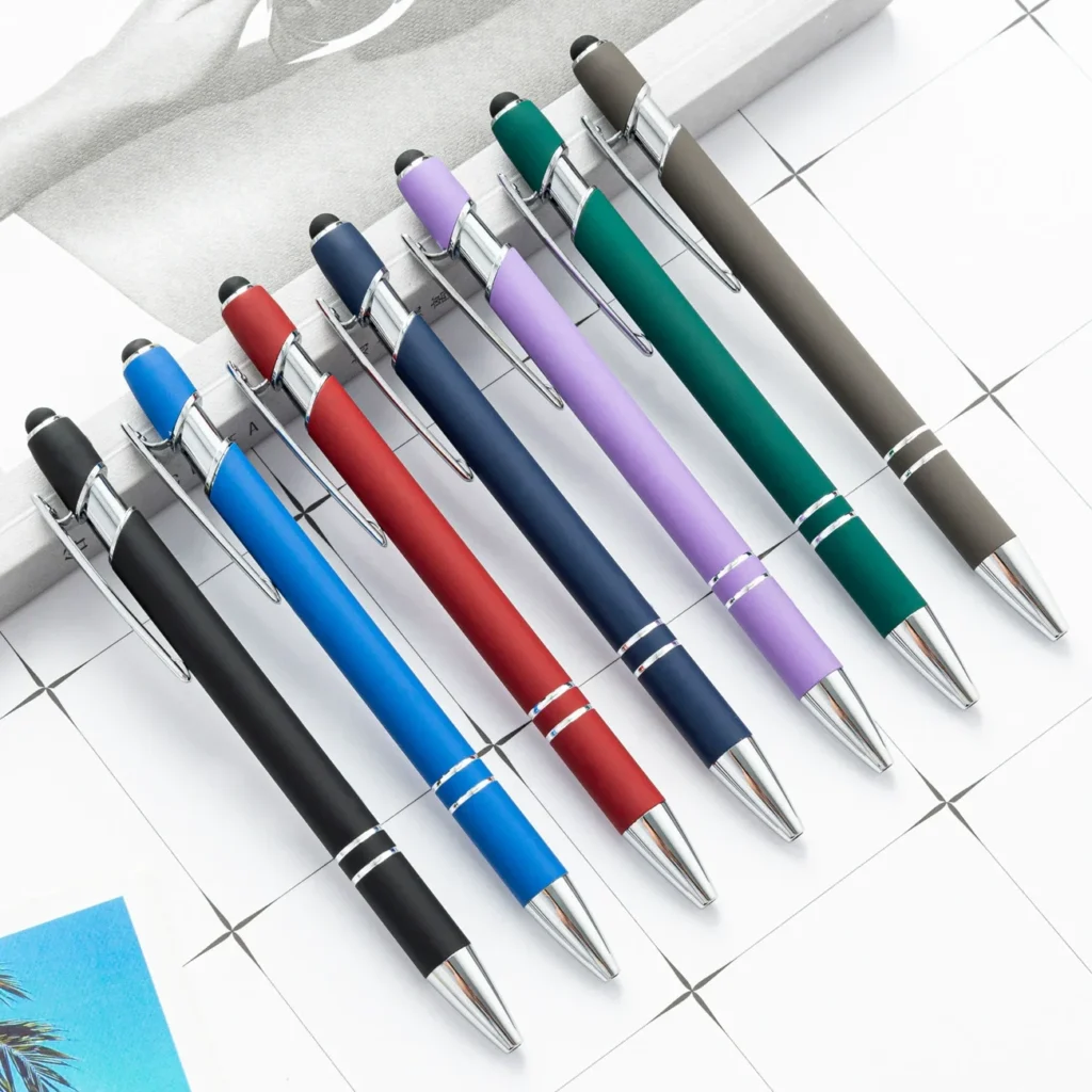 Custom pen and stylus set in assorted colors with logo printing