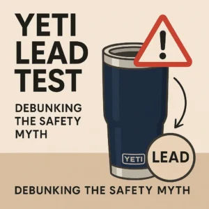 yeti lead test illustration showing YETI tumbler with safety myth debunked, highlighting lead testing and consumer safety assurance