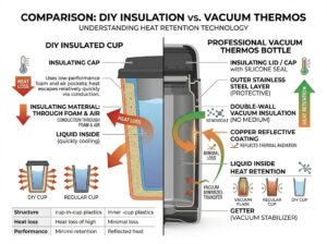 Comparison between DIY insulated cup and professional vacuum thermos bottle