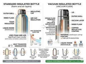 Comparison between standard insulated bottles and vacuum bottles