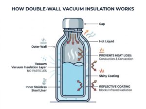 Double wall vacuum insulated bottle cross section