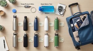 Hands-on testing setup for finding the best vacuum bottle for travel with thermocouple probe and leak test materials