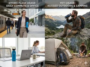 Hydro Flask vs Yeti usage comparison daily vs outdoor