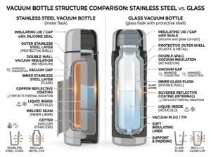 Stainless steel vs glass vacuum bottle structure comparison