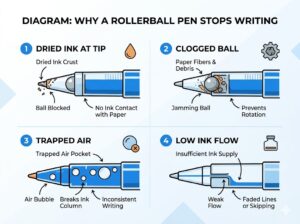 diagram showing why rollerball pen stops writing