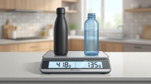 insulated bottle vs normal bottle weight comparison on a digital scale (2)