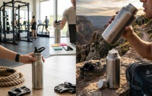 straw lid bottle used in gym or office desk for frequent sipping