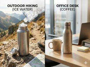 wide mouth bottle used in outdoor hiking with ice water