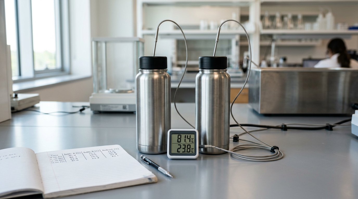 24-hour cold retention test results comparing vacuum and single-wall stainless steel water bottles