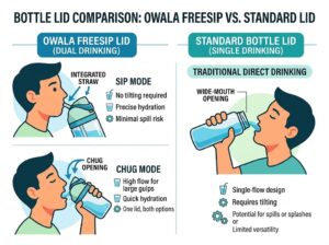 P1.comparison of Owala FreeSip lid vs standard bottle lid