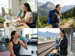 P2.Owala bottle used in office desk and gym for easy one-hand sipping